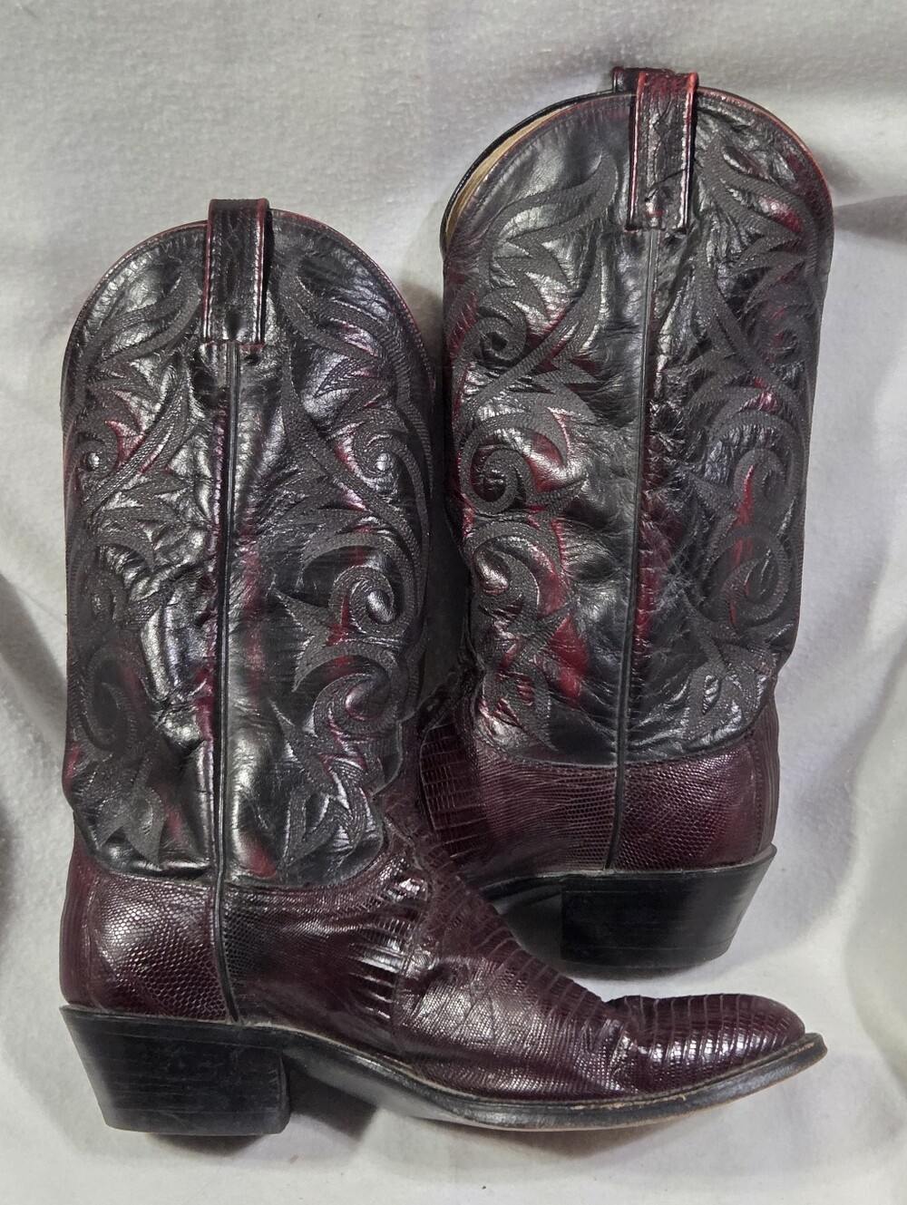 Dan Post Black/ Burgady Lizard Textured Pointed Toe Western Boot